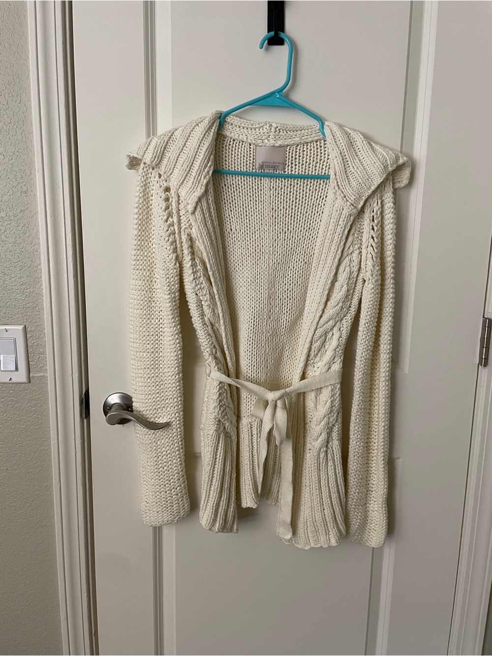 Banana Republic Cream Cable-Knit Hooded Cardigan